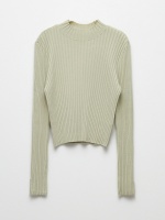 Вязаная водолазка в рубчик для девочек (зеленый, 140) Sela  фото, kupilegko.ru